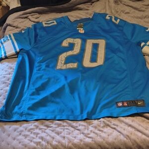 Nike Lions Blue #20 Sanders Football Jersey On Field